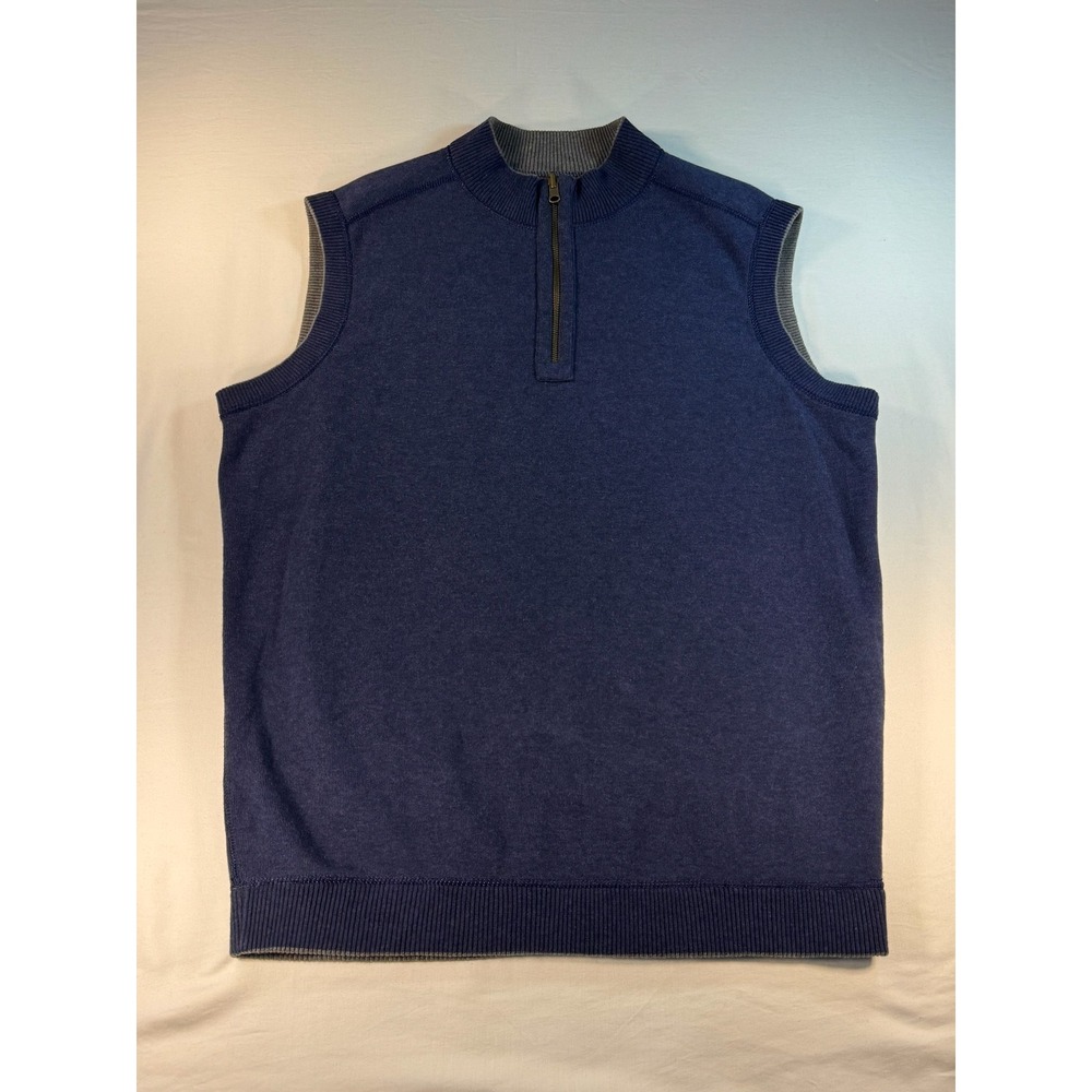Horn Legend Reversible Quarter Zip Vest Gray Navy Blue 100% Cotton Mens Large - Picture 5 of 8